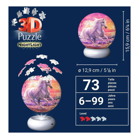 Ravensburger – paarden aan het strand – 3d puzzle-ball nachtlicht – 73 stukjes