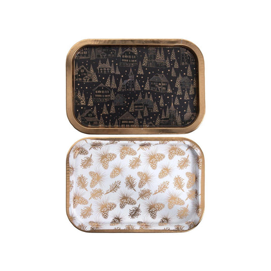 Svenska living dienblad 34x23x1,5cm zwart goud en wit goud 2 assorti metaal