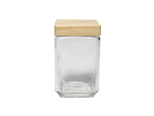 Kitchen tools voorraadpot glas met houten deksel 11x11xh18,5cm 1,7l