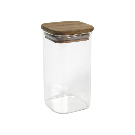 Voorraadpot glas met acacia deksel 6,2x6,2x11cm