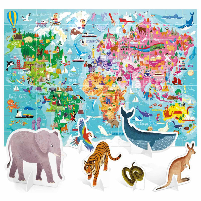 Afbeelding laden in galerijviewer, Headu Legpuzzel Wereld met 3D Elementen, 108st.
