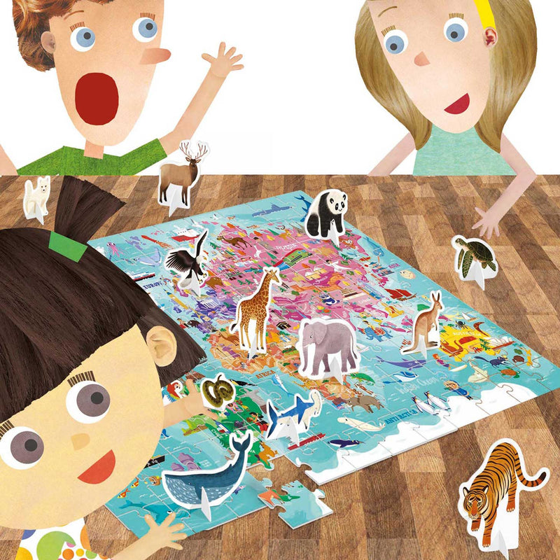 Afbeelding laden in galerijviewer, Headu Legpuzzel Wereld met 3D Elementen, 108st.

