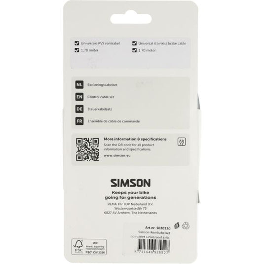 Simson remkabelset compleet universeel grijs rvs