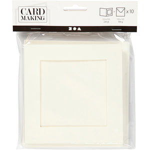 Creotime passepartout kaarten, afmeting kaart 12,5x12,5 cm, afmeting envelop 13,5x13,5 cm, off-white, vierkant, 10sets, 220 gr