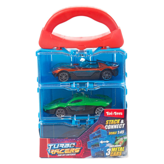 Toi-toys turbo racers opbergkoffer met 3 metalen auto's