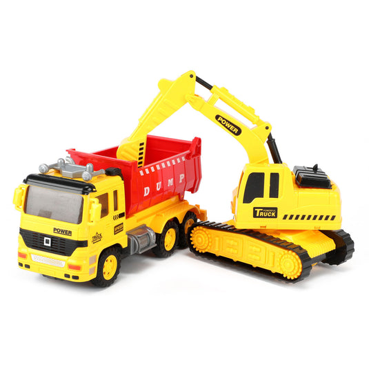 Cars trucks vehicool kiepwagen met graafmachine