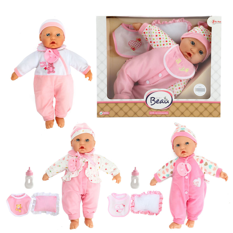 Afbeelding laden in galerijviewer, Toi-toys baby beau babypop met fles en slabber, 40cm
