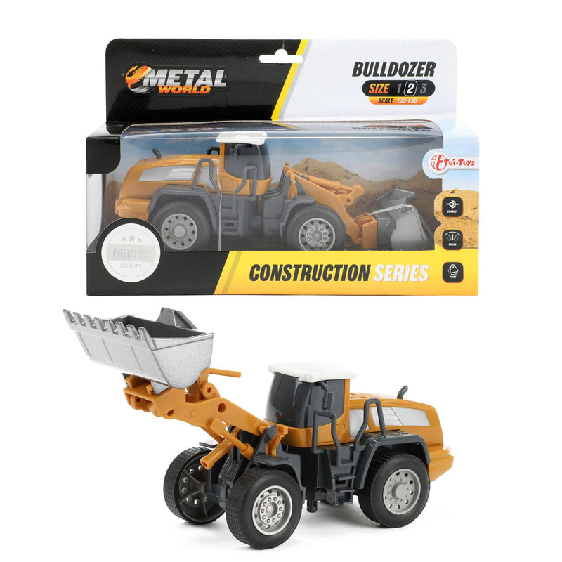 Afbeelding laden in galerijviewer, Toi-toys bulldozer metal junior 1:55 staal geel grijs
