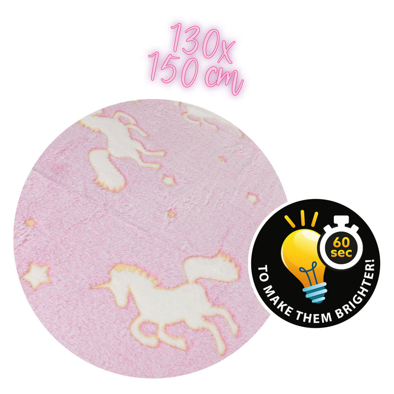 Afbeelding laden in galerijviewer, Toi-toys glow n fun glow in the dark deken eenhoorn, 130x150cm
