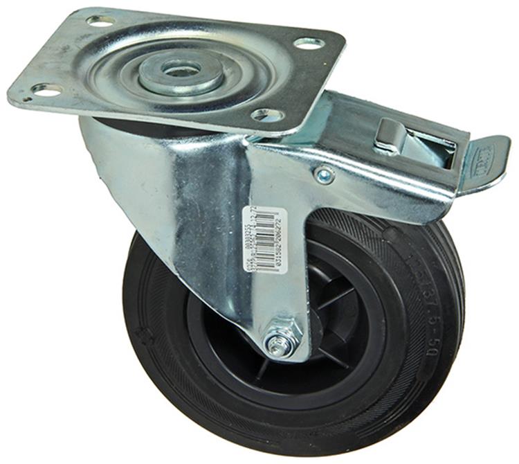 Afbeelding laden in galerijviewer, Mack by tente 1049126 - zw wiel bevestigingsplaat + rem rubber met nylon velg 125mm | 4 stuks
