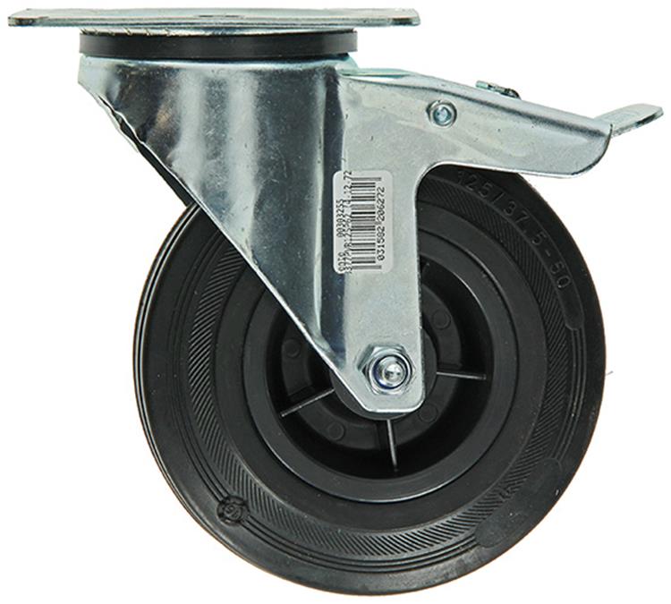 Afbeelding laden in galerijviewer, Mack by tente 1049126 - zw wiel bevestigingsplaat + rem rubber met nylon velg 125mm | 4 stuks
