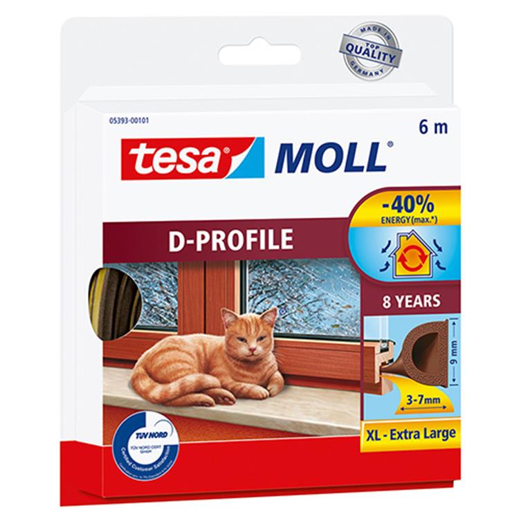 Afbeelding laden in galerijviewer, Tesa tochtstrip moll d-profiel rubber 6mx9mm bruin
