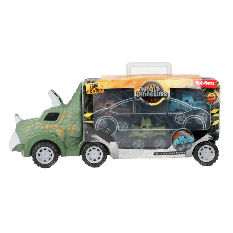 Afbeelding laden in galerijviewer, World of dinosaurs dinotruck met 3 pull-back auto's

