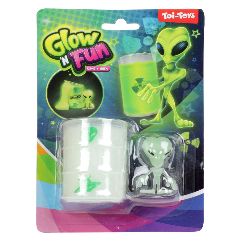 Afbeelding laden in galerijviewer, Toi-toys glow n fun olievat met glow in te dark slijm alien
