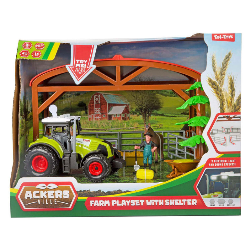 Afbeelding laden in galerijviewer, Toi-toys ackers ville paardenstal met tractor licht en geluid speelset, 14dlg.
