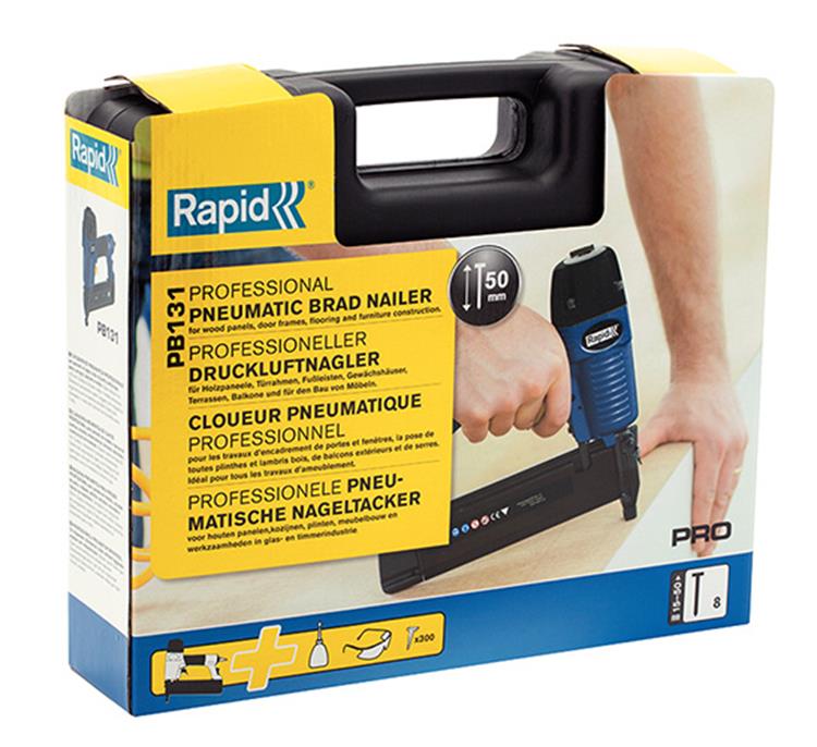 Afbeelding laden in galerijviewer, Rapid professionele pneumatische tacker - magnesium behuizing - 360° luchtuitlaat - regelbare inslagdiepte - blauw geel
