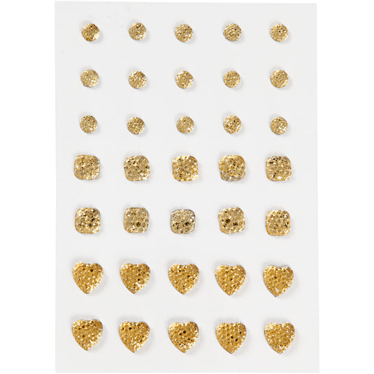 Strasstenen, rond, vierkant, hart, afm 6+8+10 mm, goud, 35 stuk 1 doos