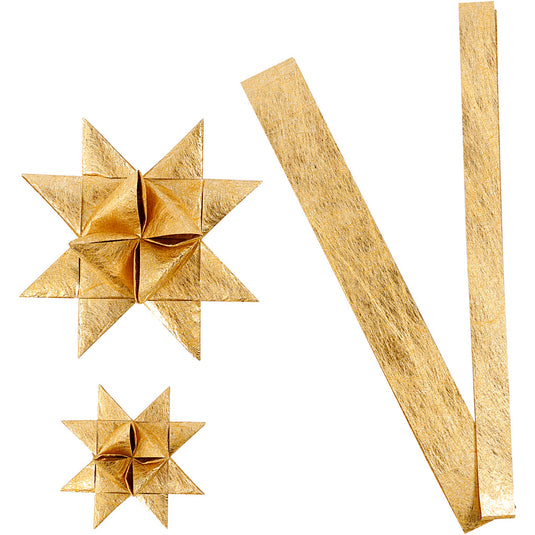 Papieren vlechtstroken, l: 44+78 cm, d 6,5+11,5 cm, b: 15+25 mm, goud, 32 stroken 1 doos