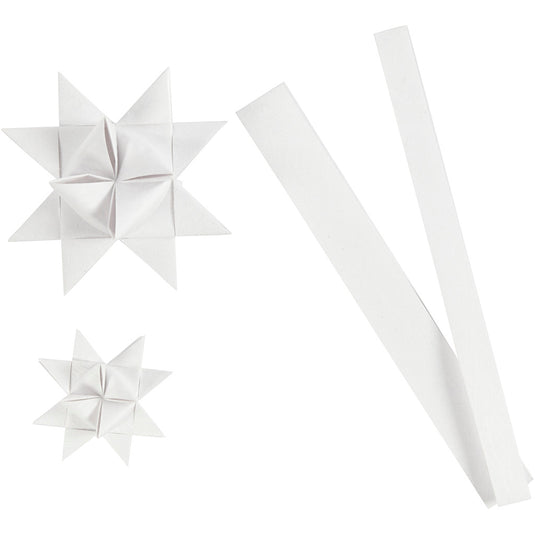 Papieren vlechtstroken, l: 44+78 cm, d 6,5+11,5 cm, b: 15+25 mm, wit, 32 stroken 1 doos