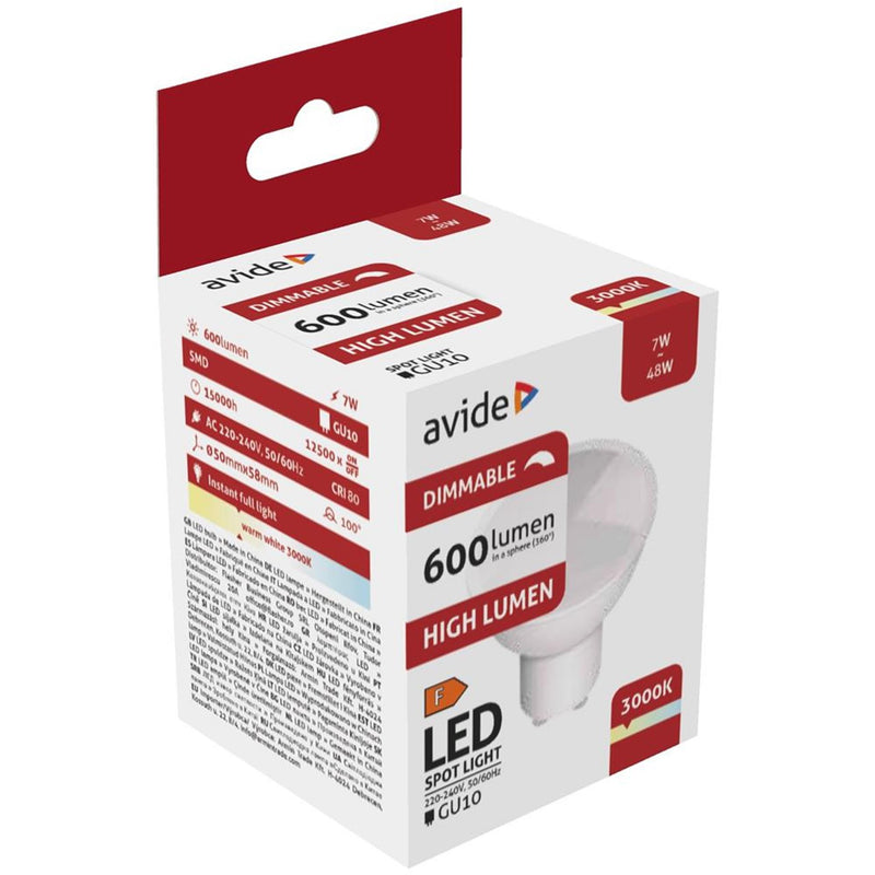 Afbeelding laden in galerijviewer, Avide led spotlamp dimbaar 7w gu10 fitting 3000 kelvin warmwit max. 600 lumen

