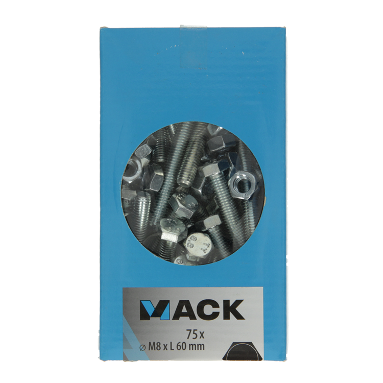 Afbeelding laden in galerijviewer, Mack 1007080 - tapbout + moer verzinkt 75 st 8 x 60 mm | 4 stuks
