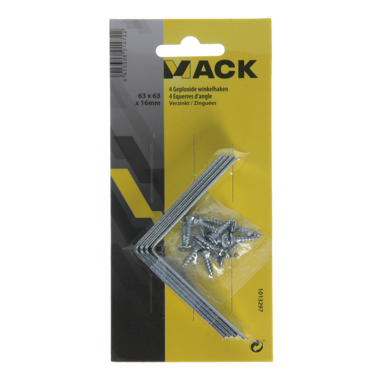 Afbeelding laden in galerijviewer, Mack 1013297 - 4 geplooide winkelhaken verzinkt 63x63x16x2mm | 10 stuks
