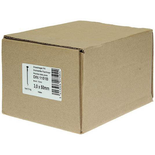 1015643 - doos 5 kg. nagels platte kop 3,0x50 mm | 3 stuks