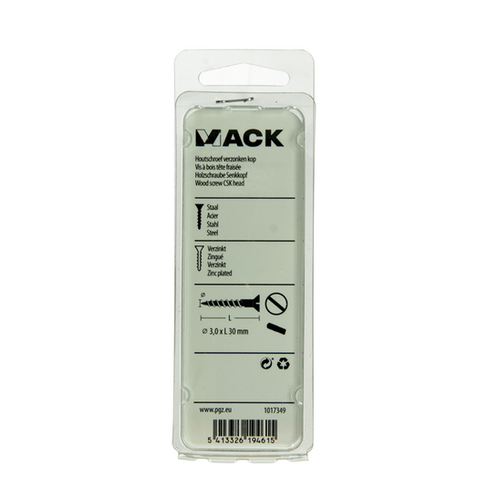 Mack 1017349 - houtschroef verzonken kop verz24 st 3,0 x 30 mm | 10 stuks