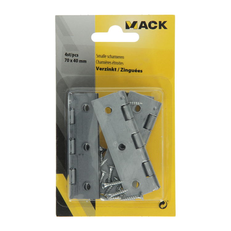 Afbeelding laden in galerijviewer, Mack 1013249 - 4 smalle scharnieren verzinkt h 70 x b 40 mm | 5 stuks
