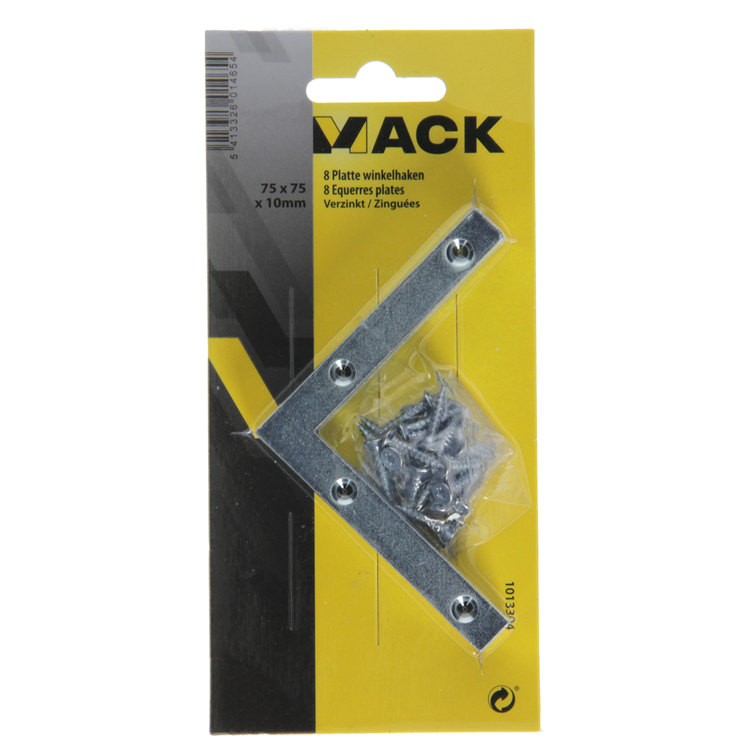Afbeelding laden in galerijviewer, Mack 1013304 - 8 platte winkelhaken verzinkt 75x75x10x2mm | 10 stuks
