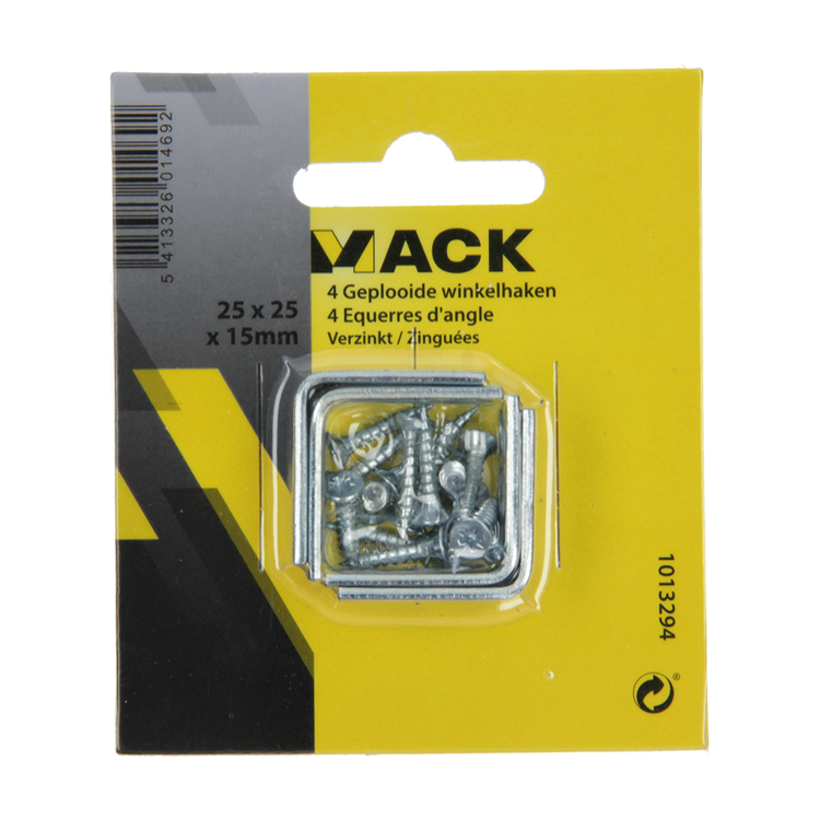 Afbeelding laden in galerijviewer, Mack 1013294 - 4 geplooide winkelhaken verzinkt 25x25x15x2mm | 10 stuks
