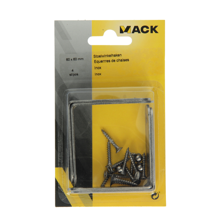 Afbeelding laden in galerijviewer, Mack 1013775 - 4 stoelwinkelhaken inox 60x60mm | 10 stuks
