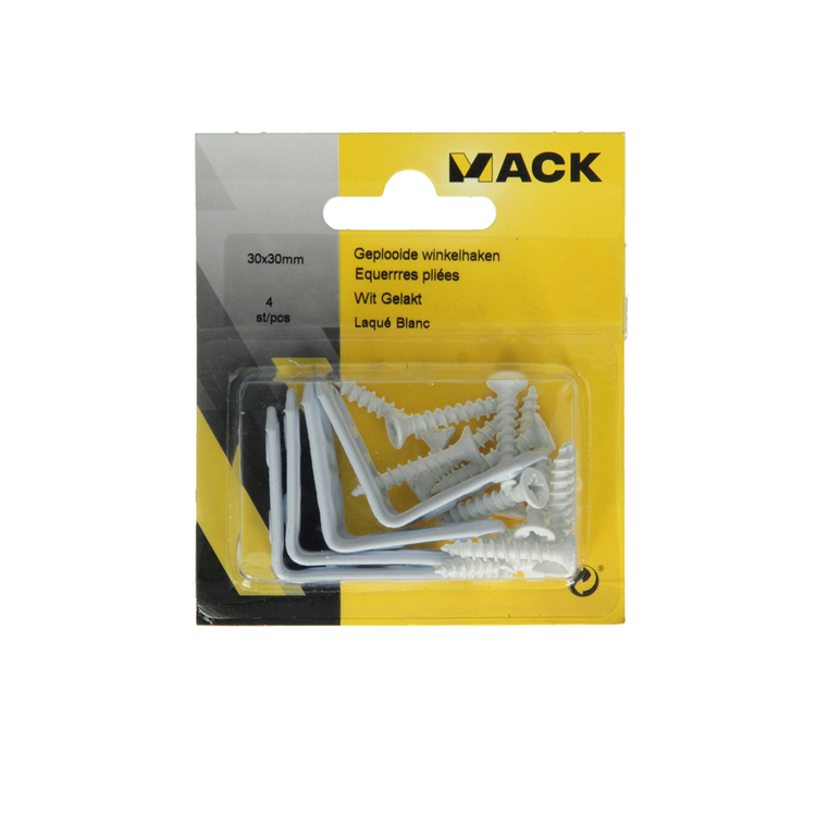 Afbeelding laden in galerijviewer, Mack 1013793 - 4 geplooide winkelhaken wit gelakt 30x30mm | 10 stuks
