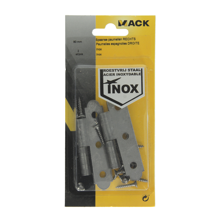 Afbeelding laden in galerijviewer, Mack 1013706 - 2 spaanse paumellen rechts inox h 80 - b 45 mm | 5 stuks

