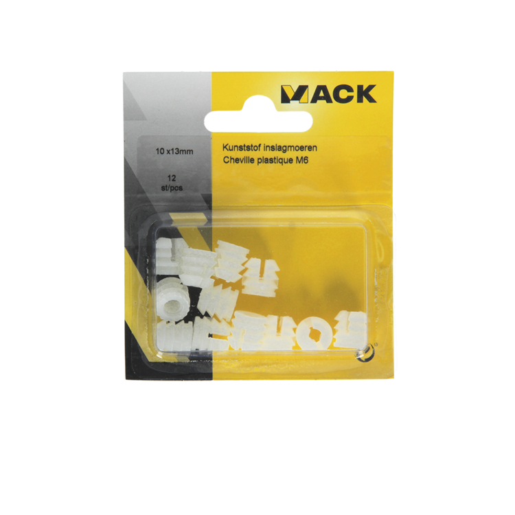 Afbeelding laden in galerijviewer, Mack 1014488 - 12 kunststof inslagmoeren m6 ø 11 mm x 11mm | 10 stuks
