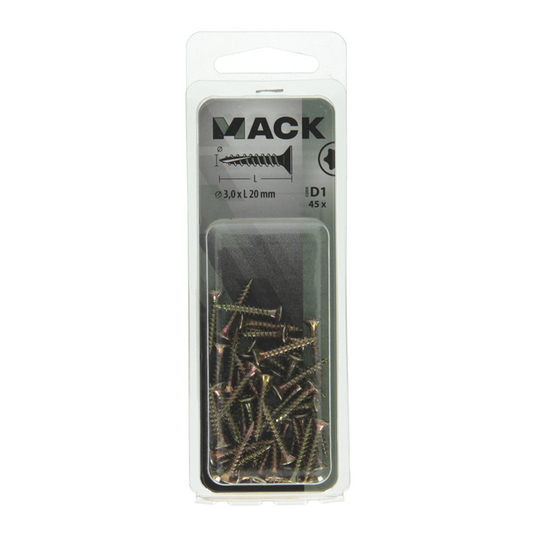 Mack 1017282 - spaanplschr.vzkop-zelfb. geelverz. 45 st 3,0 x 20 mm | 10 stuks