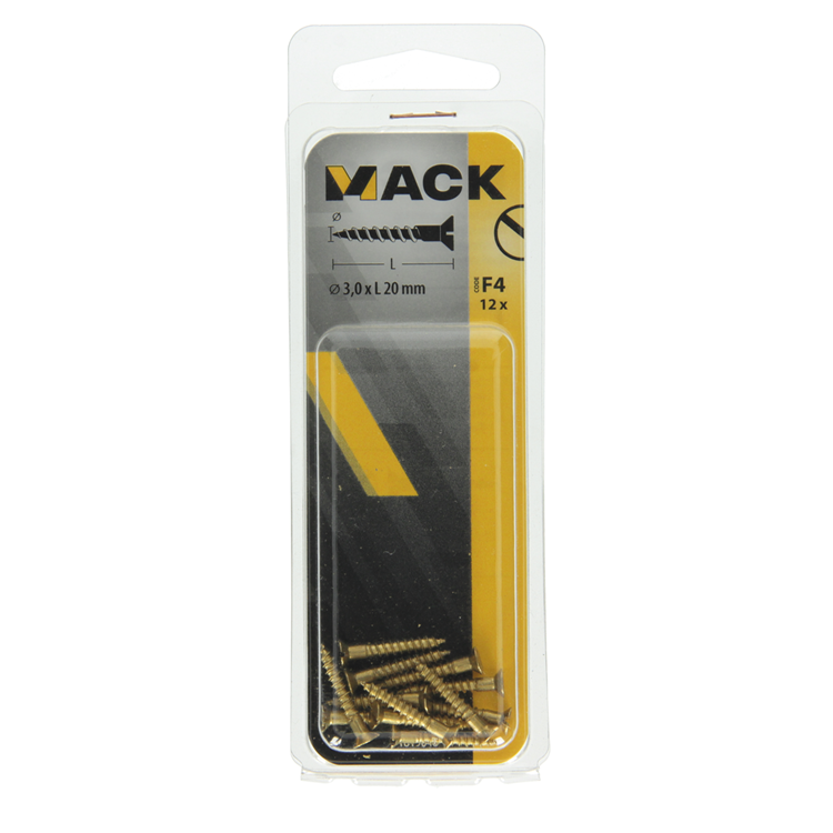 Afbeelding laden in galerijviewer, Mack 1019648 - houtschroef verzonken kop messing 12st 3,0 x 20 mm | 10 stuks
