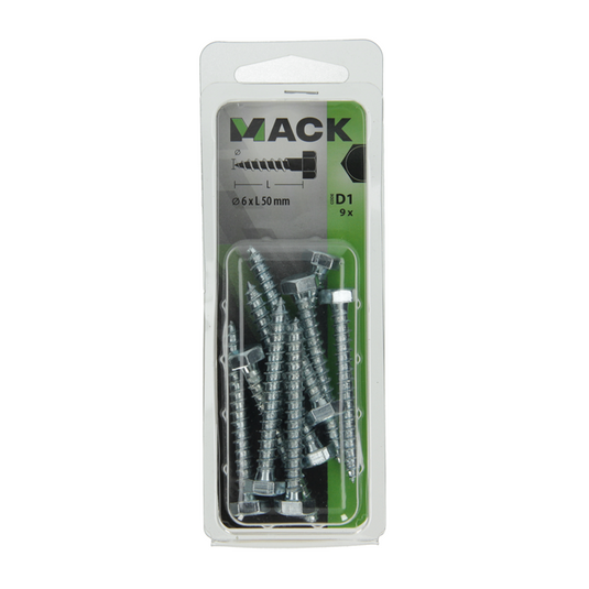 Mack 1017405 - houtdraadbout staal verzinkt 9 st 6 x 50 mm | 10 stuks