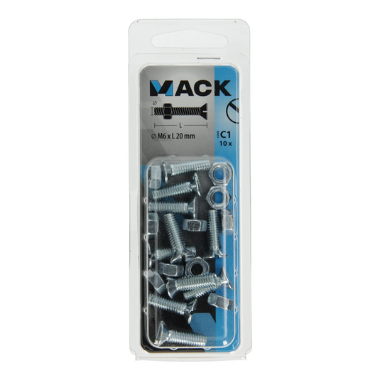 Mack 1017508 - metaalschroef verz. kop + moer verz. 10st m6 x 20 mm | 10 stuks