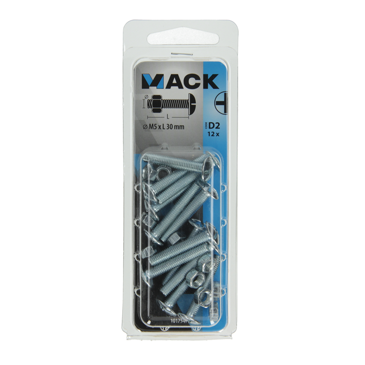 Afbeelding laden in galerijviewer, Mack 1017547 - kachelbout + moer staal verzinkt 12 st m5 x 30 mm | 5 stuks
