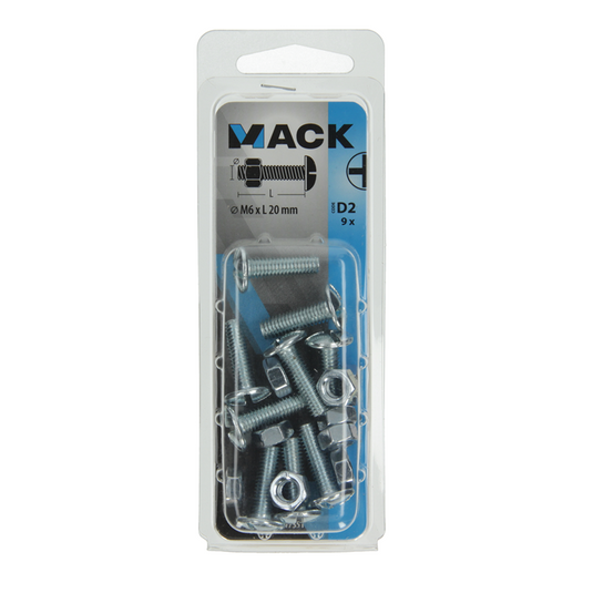 Mack 1017551 - kachelbout + moer staal verzinkt 9 st m6 x 20 mm | 5 stuks