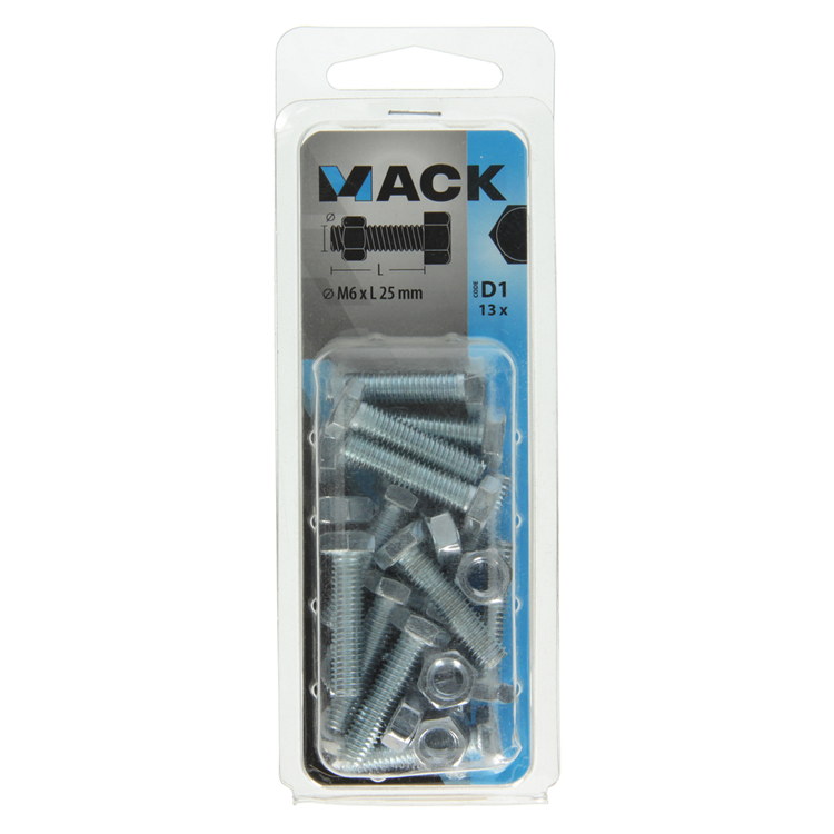 Afbeelding laden in galerijviewer, Mack 1017606 - tapbout + moer staal verzinkt 13 st m6 x 25 mm | 10 stuks
