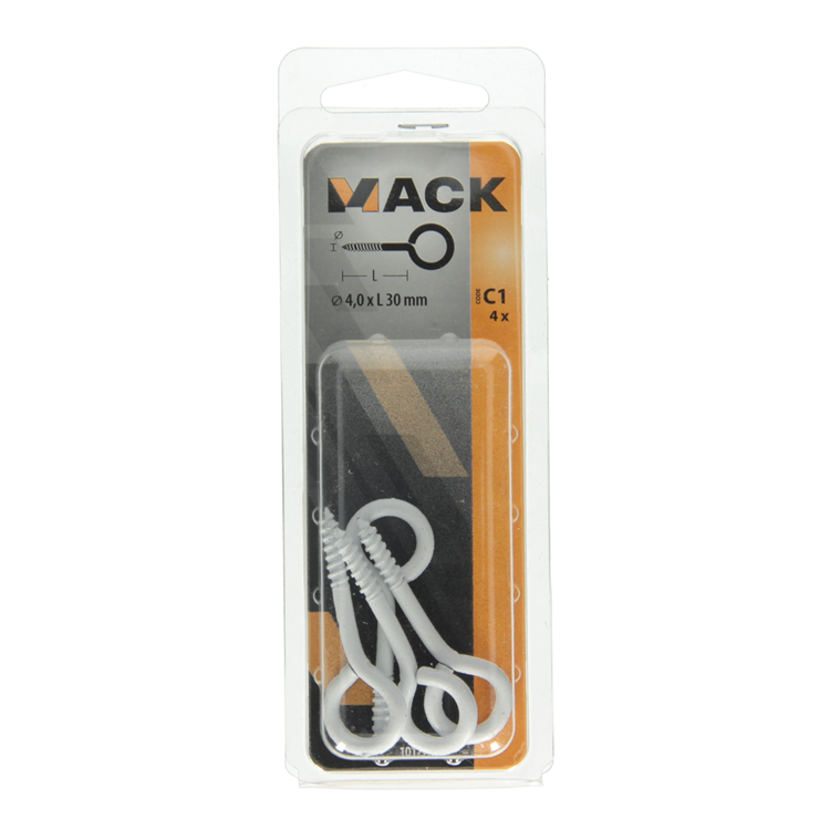 Afbeelding laden in galerijviewer, Mack 1017786 - schroefoog staal wit 4 st 4,0 x 30 mm | 10 stuks
