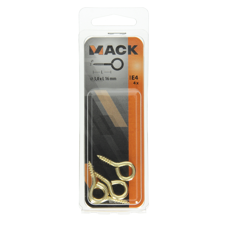 Afbeelding laden in galerijviewer, Mack 1019693 - schroefoog messing 4 st 3,0 x 16mm | 10 stuks
