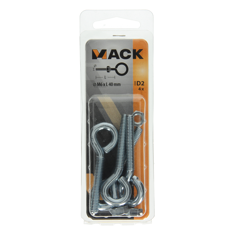 Afbeelding laden in galerijviewer, Mack 1017791 - schroefoog metrisch + moer verzinkt 4 st m6 x 40 mm | 10 stuks
