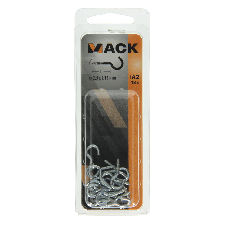 Afbeelding laden in galerijviewer, Mack 1017795 - schroefhaak staal verzinkt 18st 2,5 x 12 mm | 10 stuks
