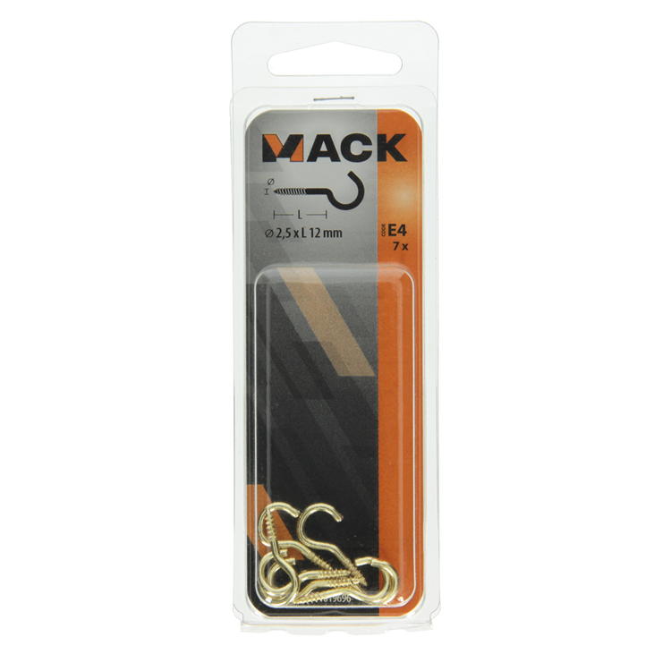 Afbeelding laden in galerijviewer, Mack 1019696 - schroefhaak messing 7 st 2,5 x 12mm | 10 stuks
