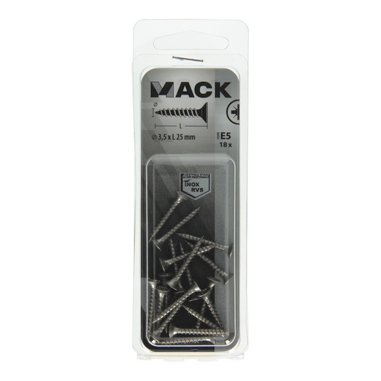 Mack 1019734 - spaanplaatschroef vz kop rvs 18 st 3,5 x 25 mm | 10 stuks