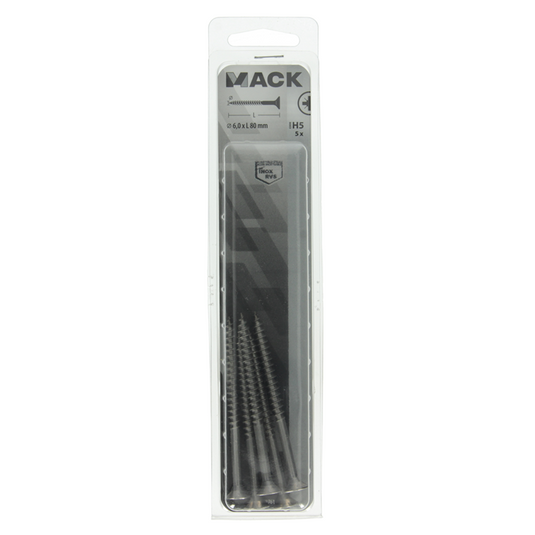 Mack 1019761 - spaanplaatschroef vz kop rvs 5 st 6,0 x 80 mm | 5 stuks