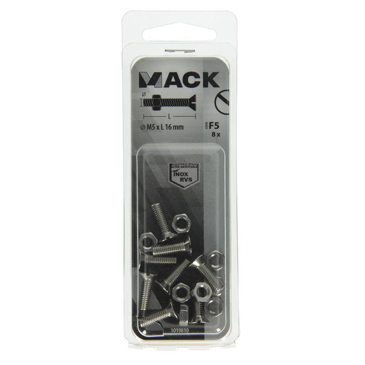 Afbeelding laden in galerijviewer, Mack 1019810 - metaalschroef verz. kop + moer rvs 8 st m5x16 | 10 stuks
